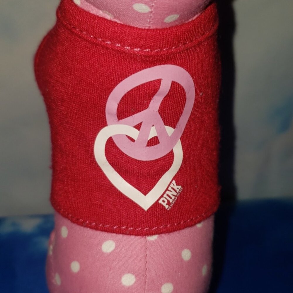 Victoria’s Secret Pink polka dot Mini dog red peace & love t-shirt LE NWOT - Picture 5 of 7